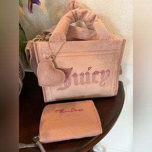 Juicy Couture Blush Pink Velvet Tote with matching wallet